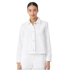 EILEEN FISHER Organic Cotton Collared Button Front White Denim Jacket M